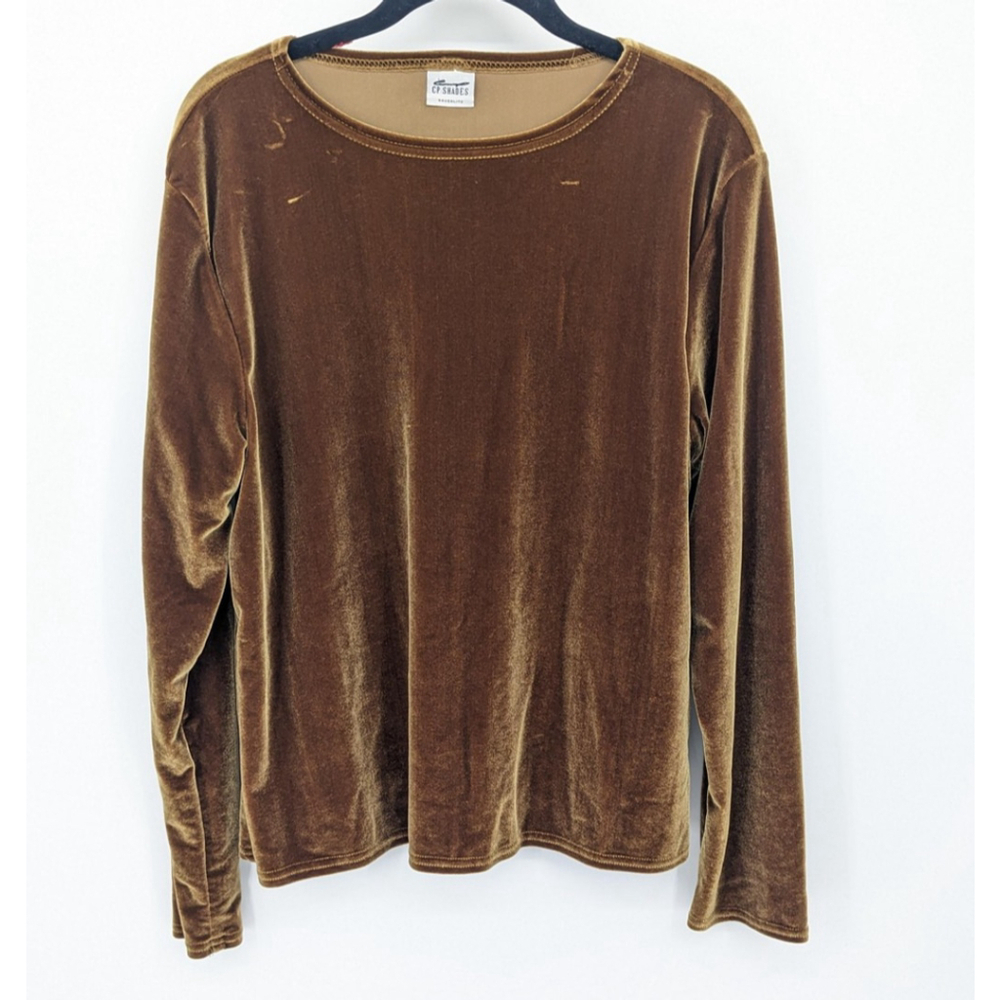 CP Shades Velvet Top Womens Medium Tan Long Sleeve Stretch Soft Pullover Top